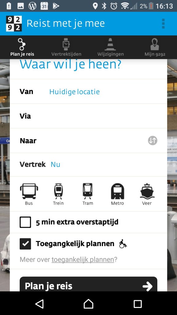 Toegankelijk plannen in de app aan