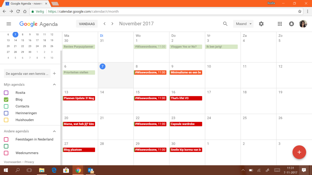 Mijn blogplanner in Google Calendar.