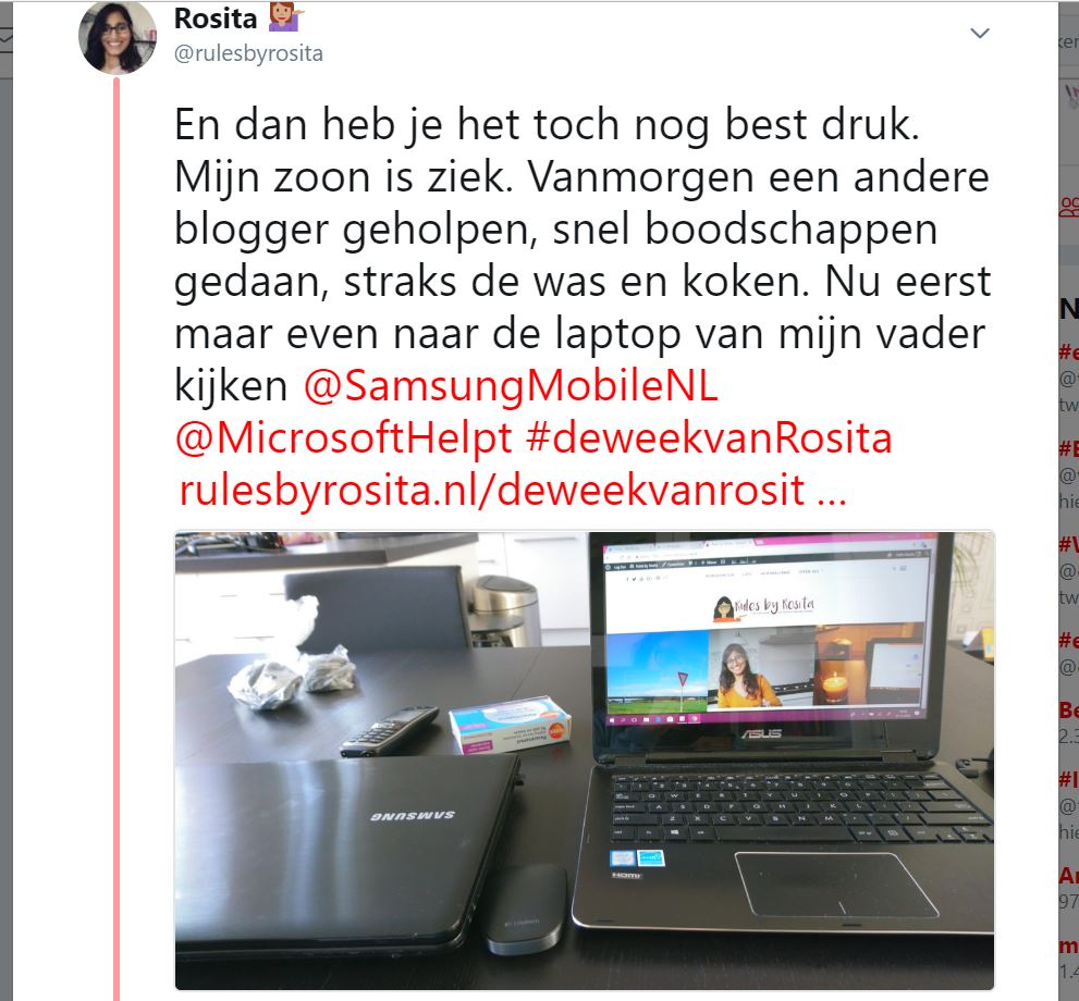 En dan heb je het toch nog best druk. Mijn zoon is ziek. Vanmorgen een andere blogger geholpen, snel boodschappen gedaan, straks de was en koken. Nu eerst maar even naar de laptop van mijn vader kijken 