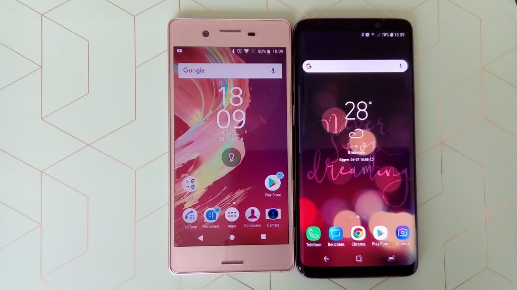 De grootte van de Sony Xperia X vs die van de Samsung Galaxy S9