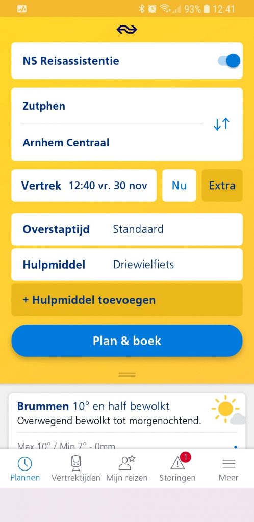 De belangrijkste knoppen onderaan in de NS App.