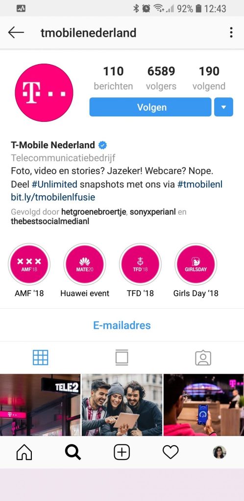 De belangrijkste knoppen onderaan in Instagram.