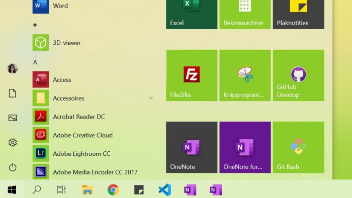 De verschillende iconen van OneNote in de taakbalk en het startmenu in Windows