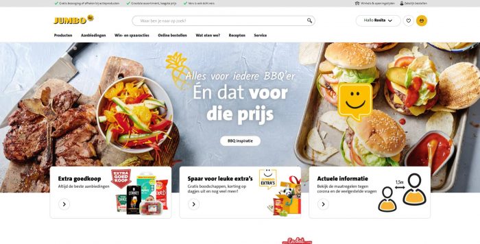 De website van Jumbo, hier kun je online boodschappen doen